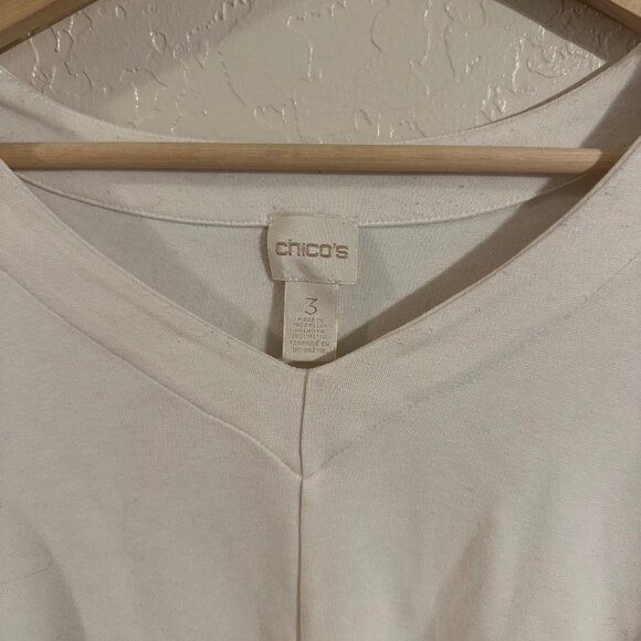 Chico’s Plus Size Ivory Knit Lace V Neck Trumpet Bell Sleeved Sweater Blouse - Picture 5 of 8